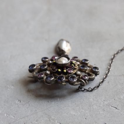 ȥꥢ С ʥ ͥå ɥåץѡ ֥Victorian Silver Enamel Garnet Drop Pearl Brooch