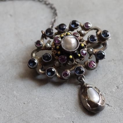 ȥꥢ С ʥ ͥå ɥåץѡ ֥Victorian Silver Enamel Garnet Drop Pearl Brooch