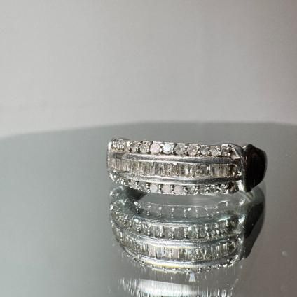 ビンテージ リング ダイヤ 1カラット&メレダイヤ24石 プラチナ張りシルバー