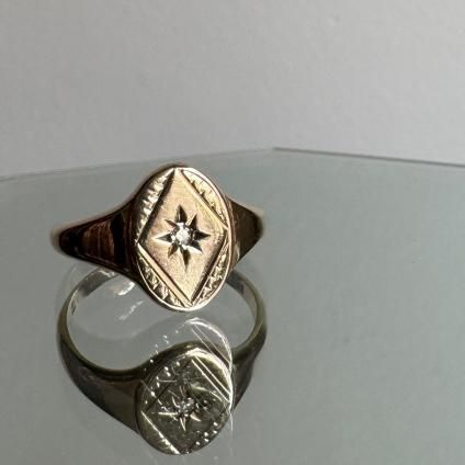 1900-40年代 9金 ダイヤモンド シグネットリング(9KYG Diamond 1900-40年代 9金 ダイヤモンド シグネットリング(9KYG Diamond