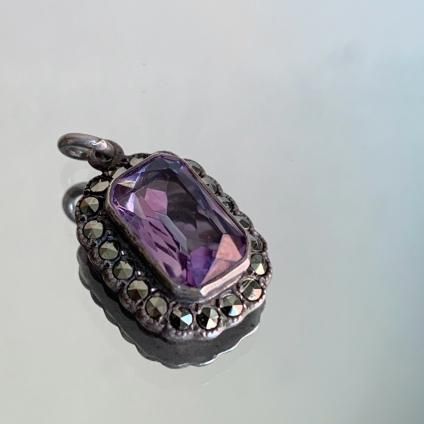 1930-40ǯ С ᥷ ޡ  ڥȥȥåסSilver Amethyst Marcasite Pendant Top