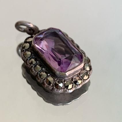 1930-40ǯ С ᥷ ޡ  ڥȥȥåסSilver Amethyst Marcasite Pendant Top