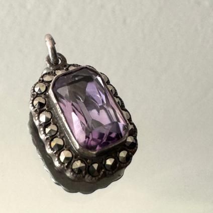 1930-40ǯ С ᥷ ޡ  ڥȥȥåסSilver Amethyst Marcasite Pendant Top