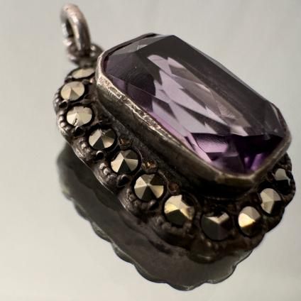 1930-40ǯ С ᥷ ޡ  ڥȥȥåסSilver Amethyst Marcasite Pendant Top