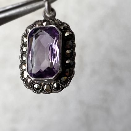 1930-40ǯ С ᥷ ޡ  ڥȥȥåסSilver Amethyst Marcasite Pendant Top