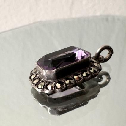 1930-40ǯ С ᥷ ޡ  ڥȥȥåסSilver Amethyst Marcasite Pendant Top