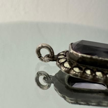 1930-40ǯ С ᥷ ޡ  ڥȥȥåסSilver Amethyst Marcasite Pendant Top