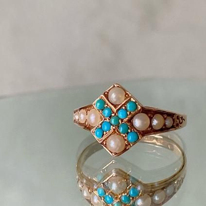 1873ǯ  15  ѡ 饤 󥰡15KYG Turquoise Pearl Ring