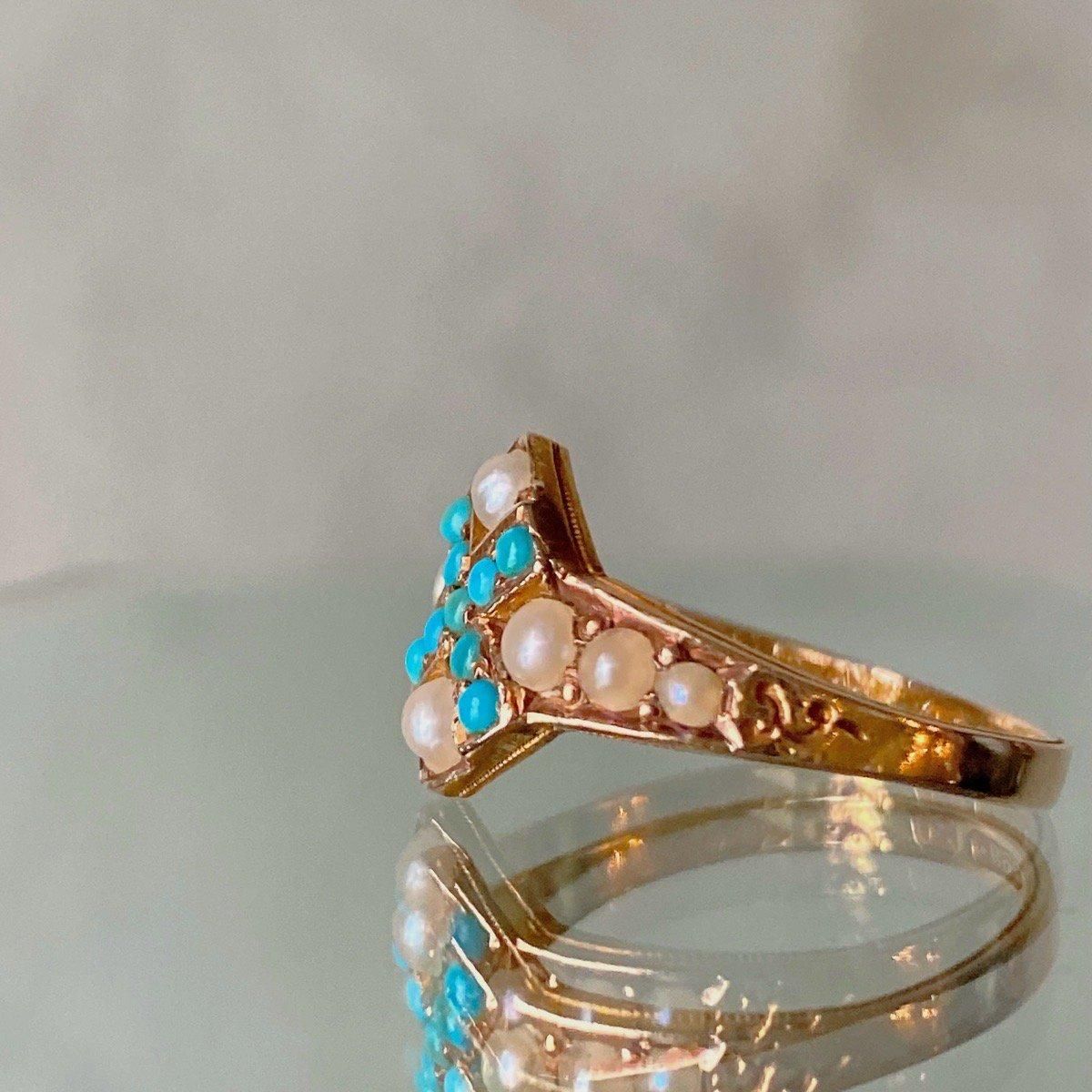 1873ǯ  15  ѡ 饤 󥰡15KYG Turquoise Pearl Ring