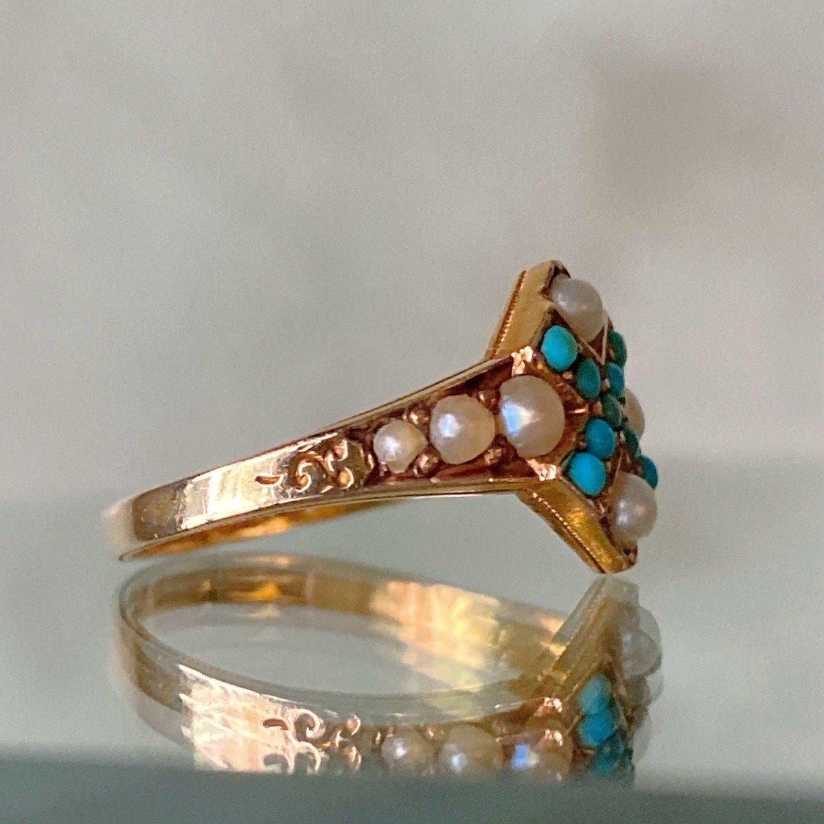 1873ǯ  15  ѡ 饤 󥰡15KYG Turquoise Pearl Ring