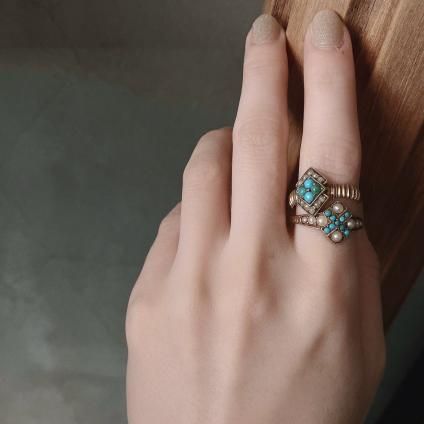 1873ǯ  15  ѡ 饤 󥰡15KYG Turquoise Pearl Ring
