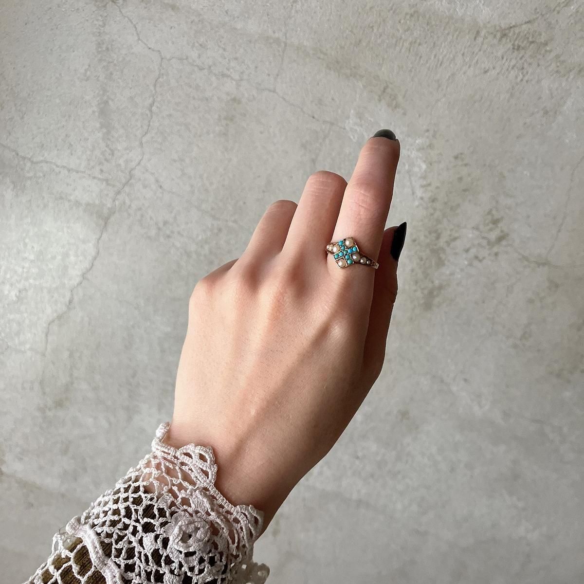 1873ǯ  15  ѡ 饤 󥰡15KYG Turquoise Pearl Ring