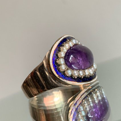 ȥꥢ 9 ᥷ ѡ ʥ ܥ󥰡9KYG Amethyst Pearl Enamel Ring