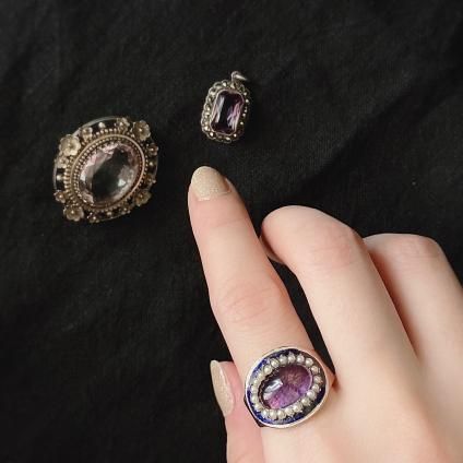 ȥꥢ 9 ᥷ ѡ ʥ ܥ󥰡9KYG Amethyst Pearl Enamel Ring