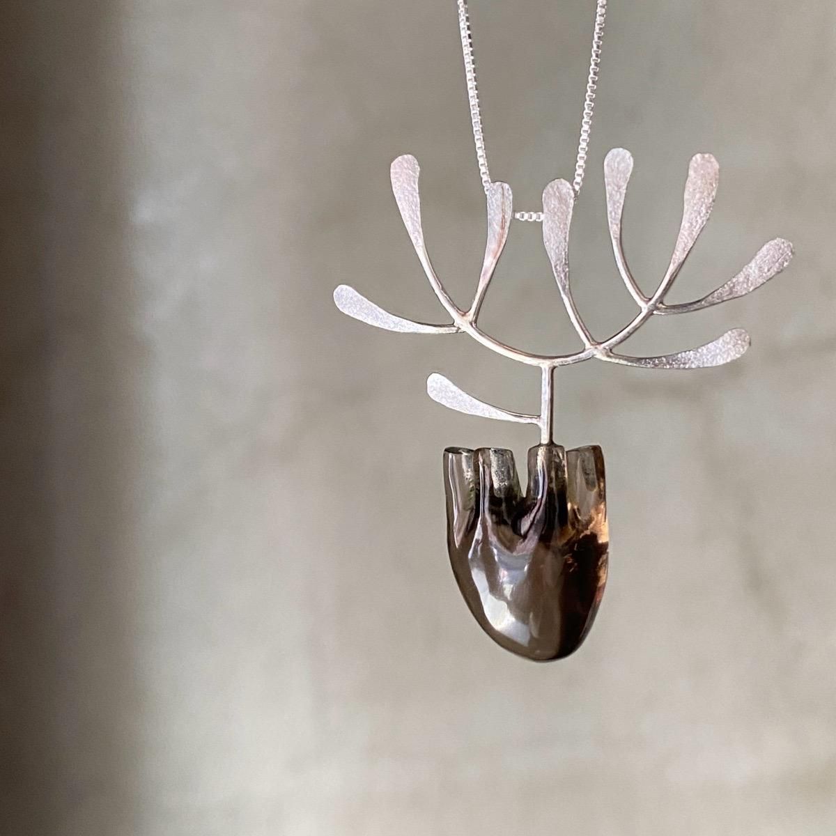  ǥʡ С ⡼ ϡȥͥå쥹India Designer's Silver Smoky Quartz Necklace