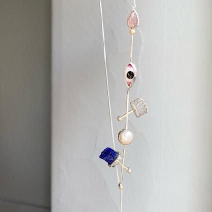  ǥʡ С ŷ ԥ磻 ꥨåȥͥå쥹India Designer's Silver Gemstone Lariat