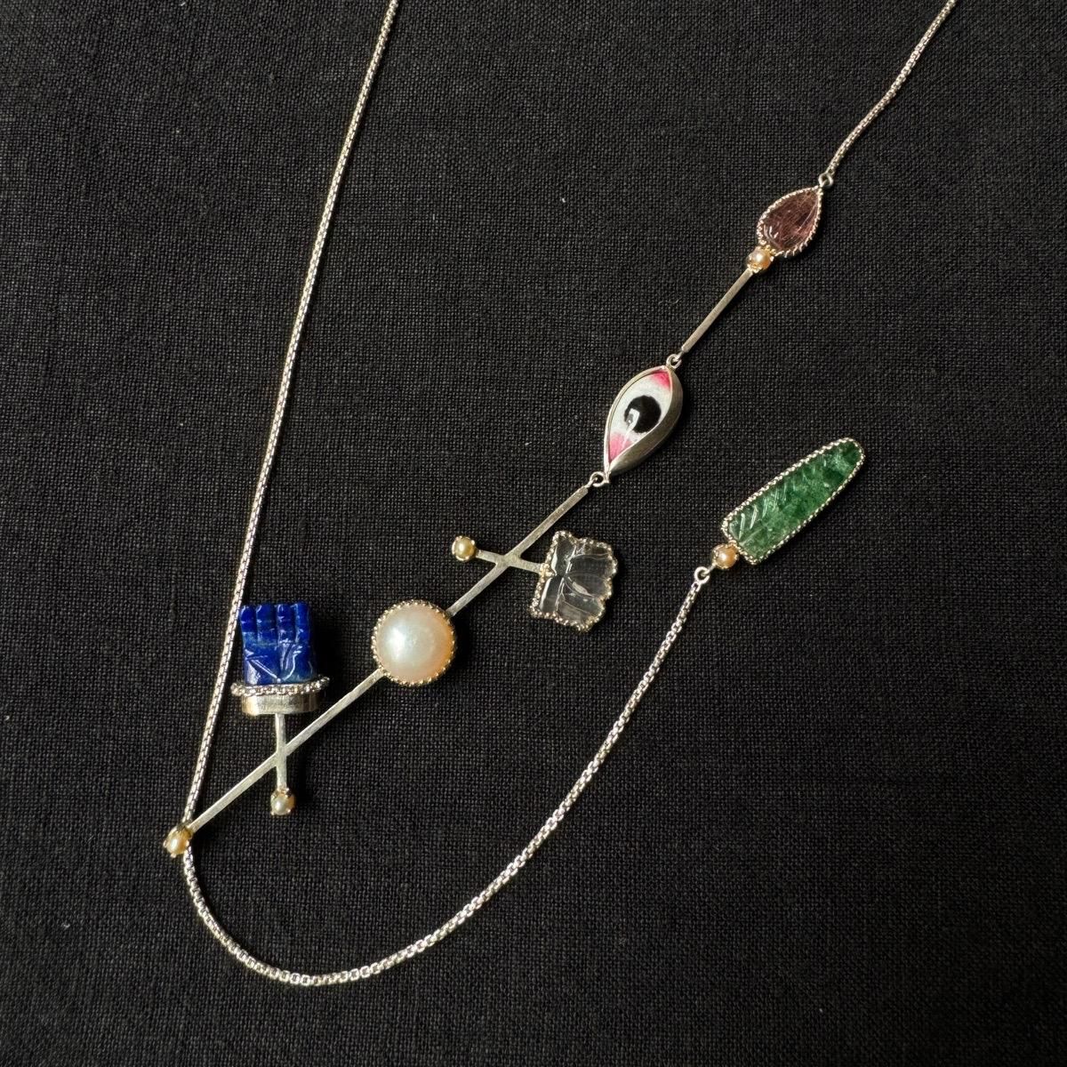  ǥʡ С ŷ ԥ磻 ꥨåȥͥå쥹India Designer's Silver Gemstone Lariat