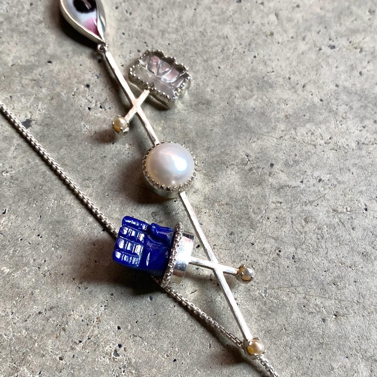  ǥʡ С ŷ ԥ磻 ꥨåȥͥå쥹India Designer's Silver Gemstone Lariat
