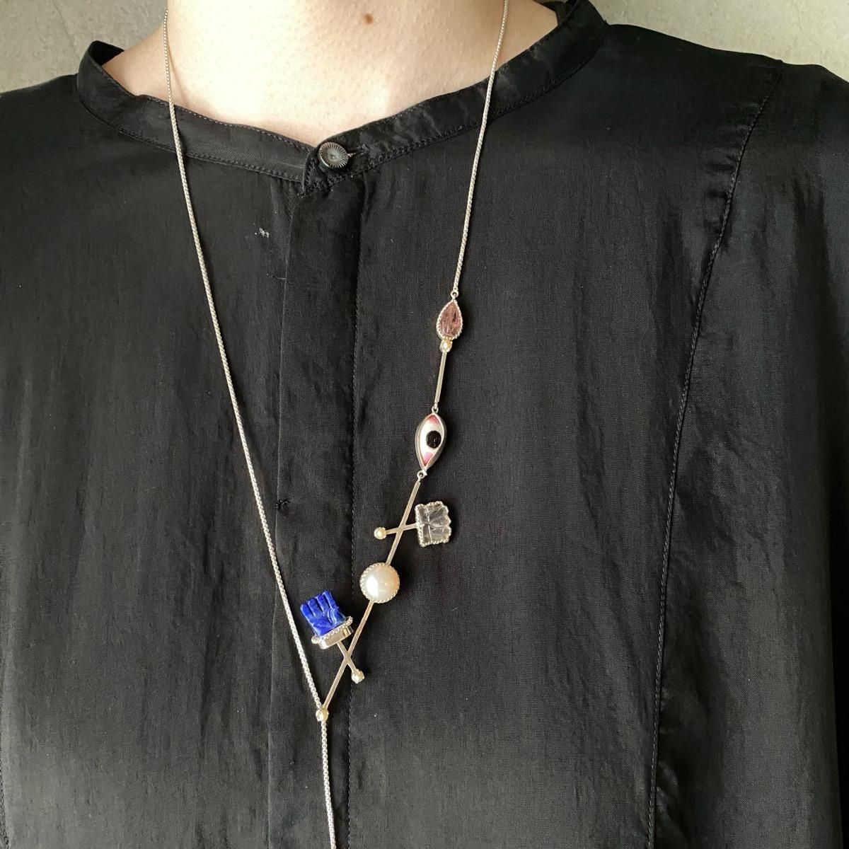  ǥʡ С ŷ ԥ磻 ꥨåȥͥå쥹India Designer's Silver Gemstone Lariat