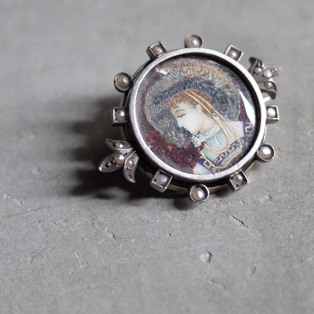 ߥ˥塼 С᥿ ѡ å ֥19th Miniature Silver Metal Pearl Locket Brooch 