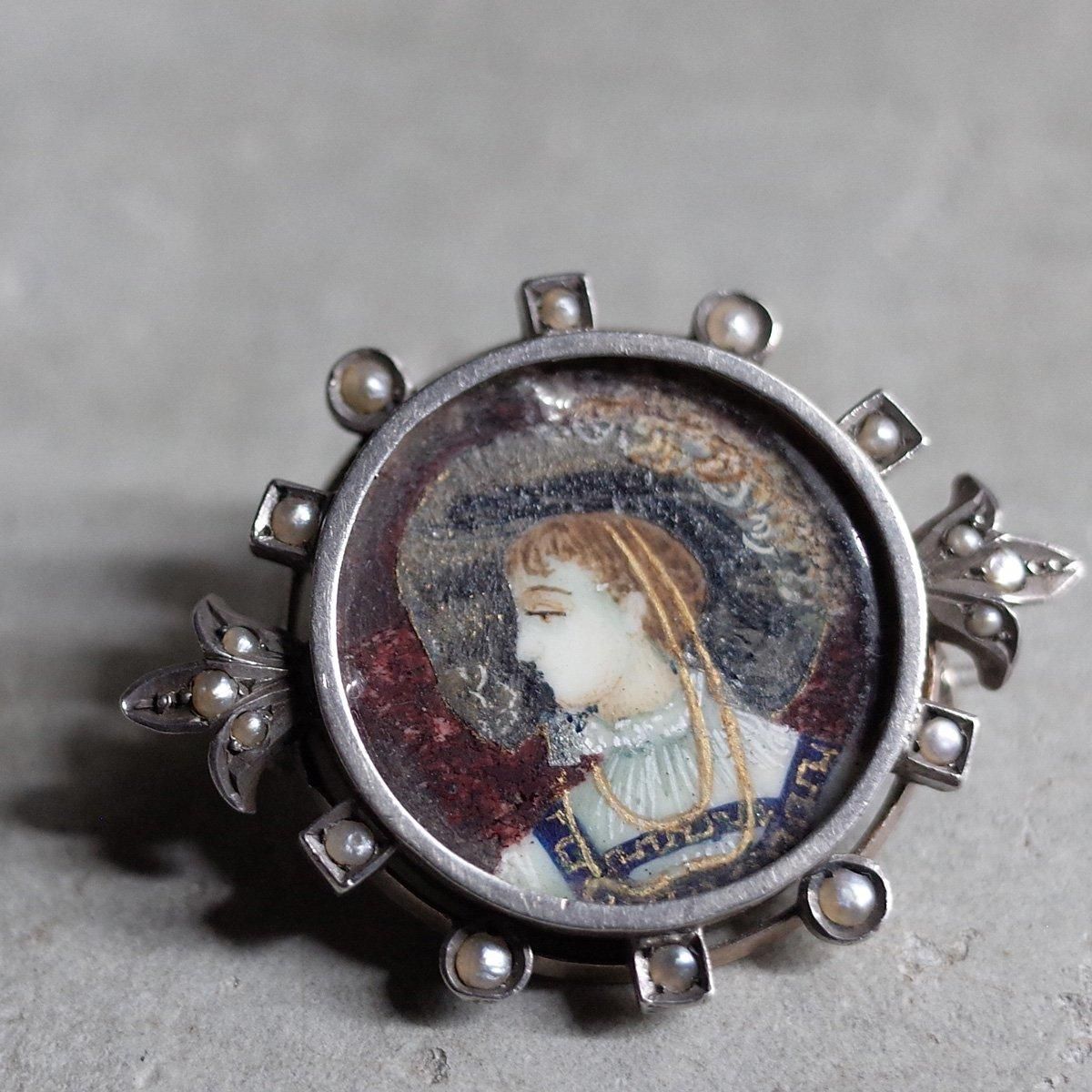 ߥ˥塼 С᥿ ѡ å ֥19th Miniature Silver Metal Pearl Locket Brooch 