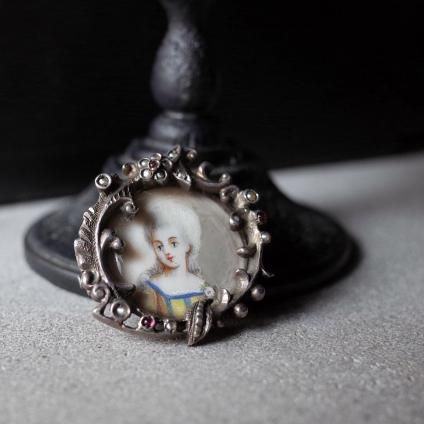 ߥ˥塼 С ѡ ֥饹 ֥Early 19th Miniature Silver Pearl Red Glass Brooch