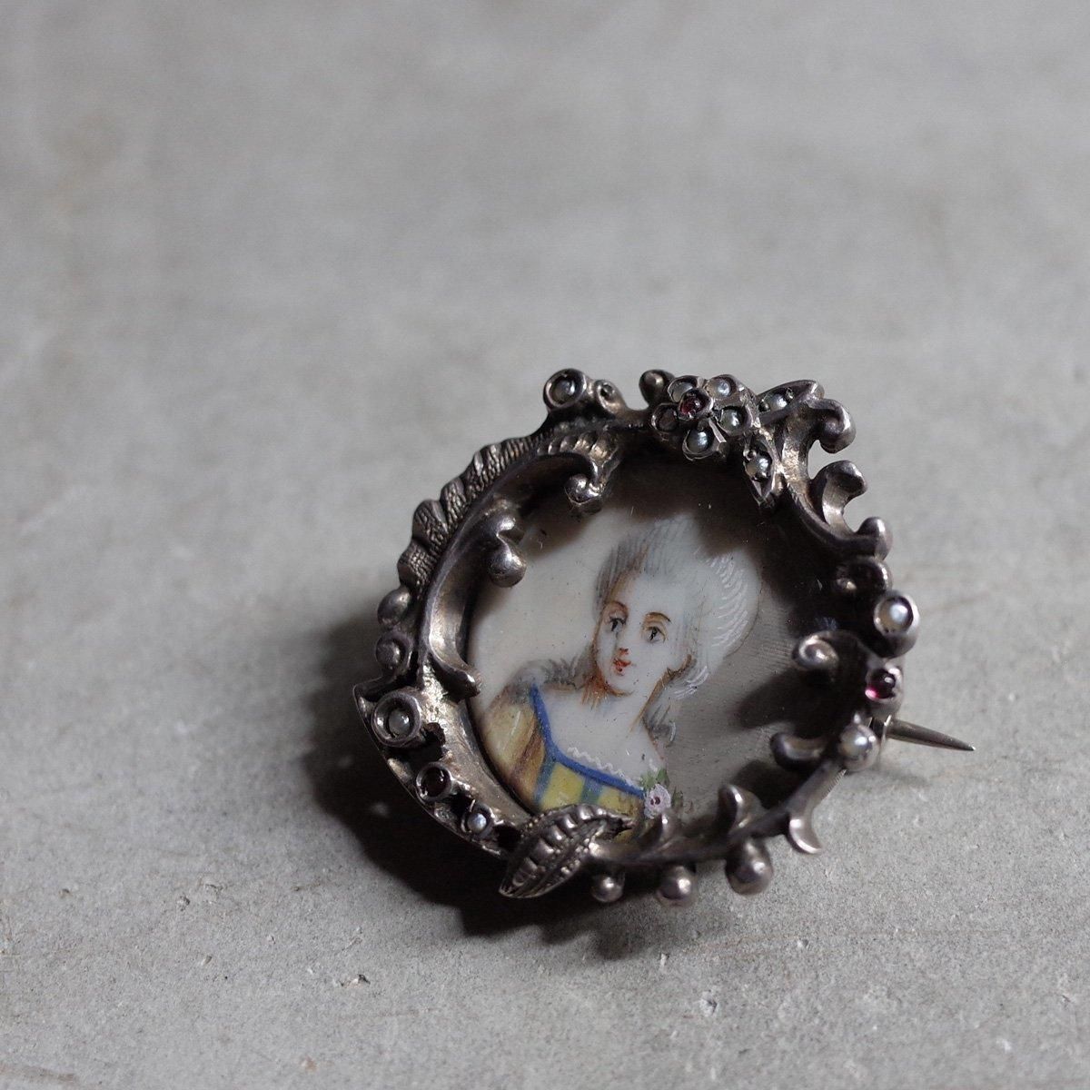 ߥ˥塼 С ѡ ֥饹 ֥Early 19th Miniature Silver Pearl Red Glass Brooch