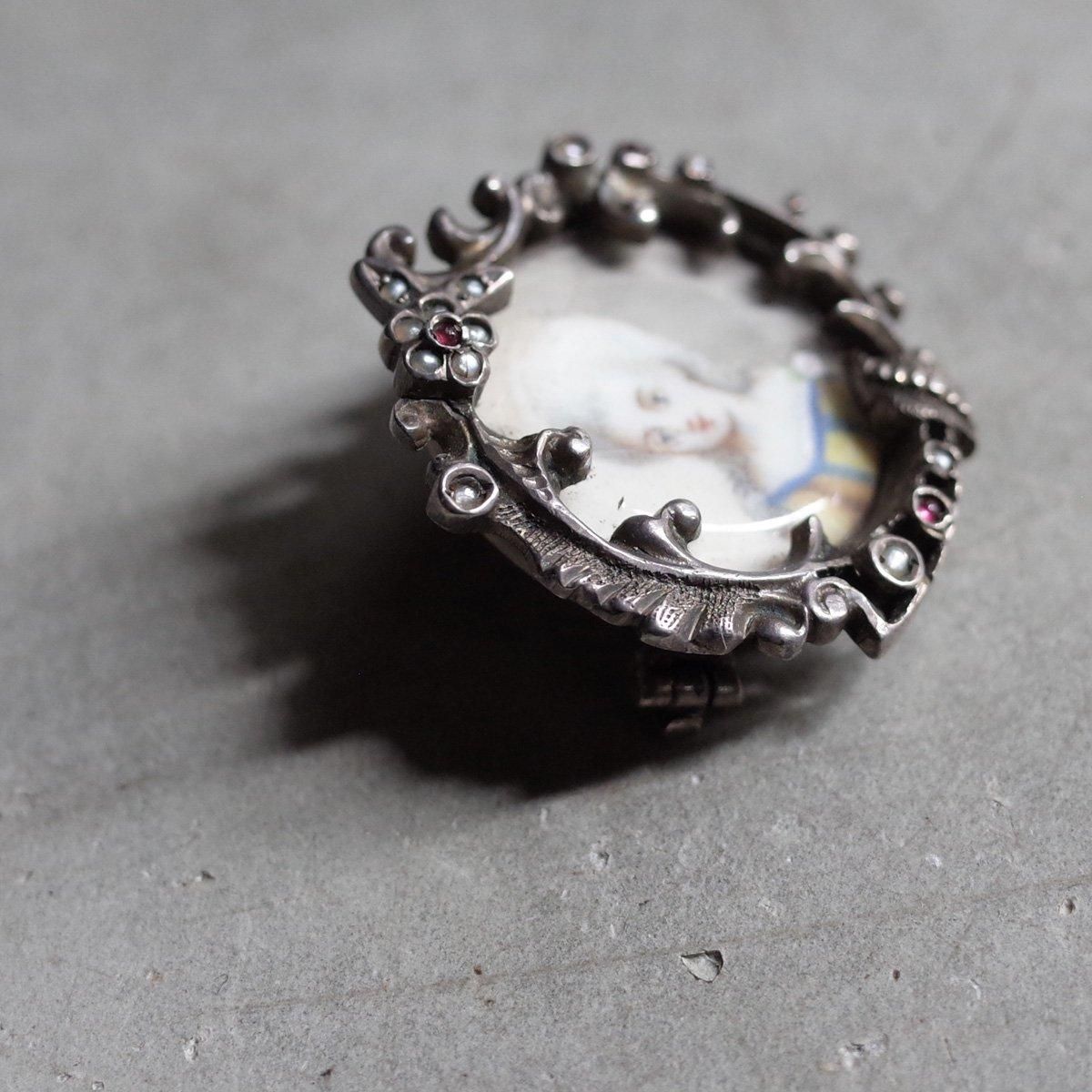 ߥ˥塼 С ѡ ֥饹 ֥Early 19th Miniature Silver Pearl Red Glass Brooch
