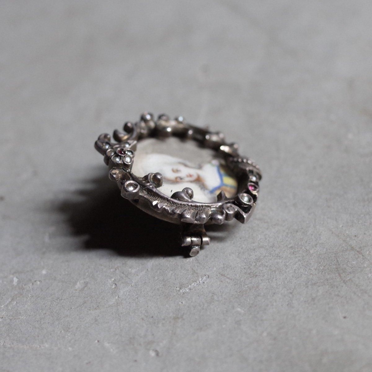ߥ˥塼 С ѡ ֥饹 ֥Early 19th Miniature Silver Pearl Red Glass Brooch