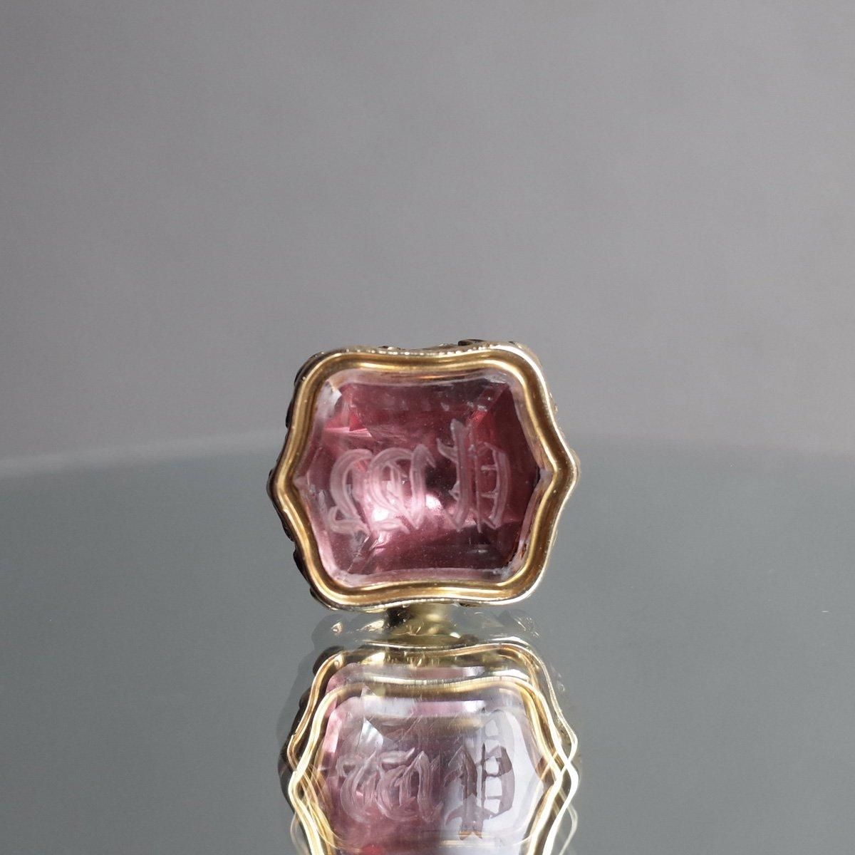 ե ԥ󥯥饹 ե֥Victorian - Art Deco Foil Pink Glass Fob Seal