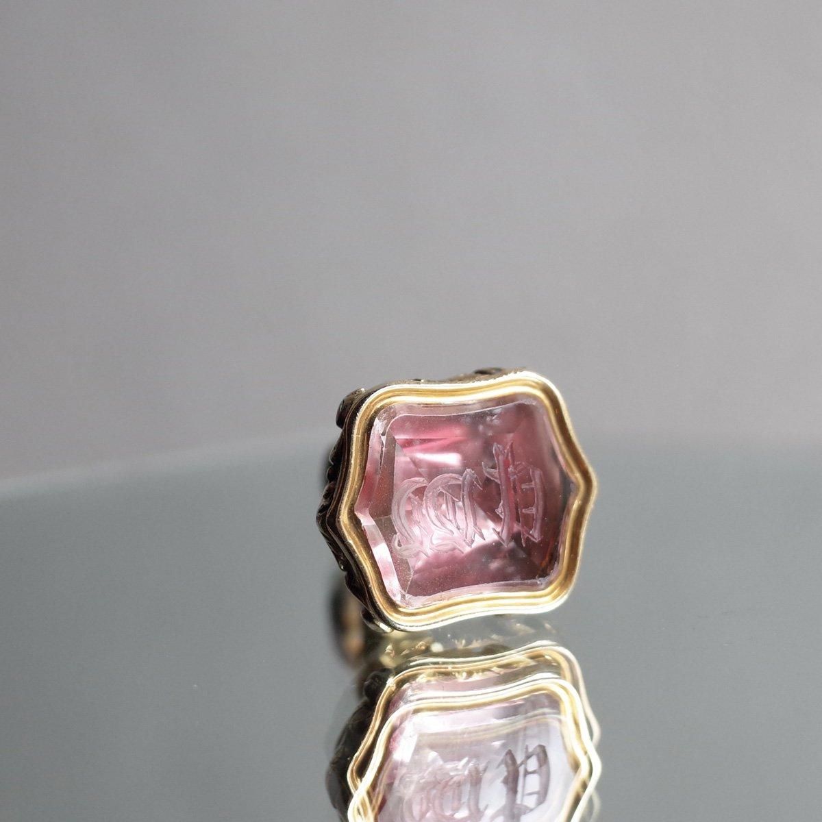 ե ԥ󥯥饹 ե֥Victorian - Art Deco Foil Pink Glass Fob Seal