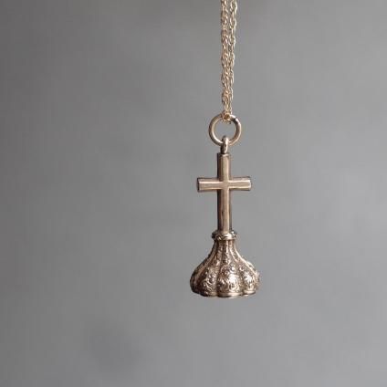 륻ɥˡ  ե֥Victorian - Art Deco Chalcedony Cross Fob Seal