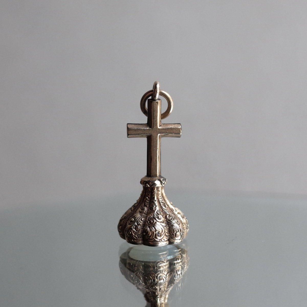 륻ɥˡ  ե֥Victorian - Art Deco Chalcedony Cross Fob Seal