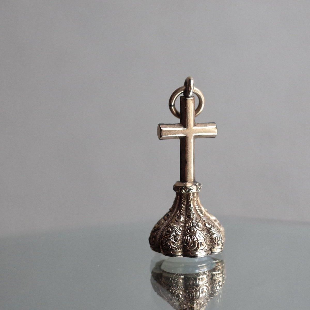 륻ɥˡ  ե֥Victorian - Art Deco Chalcedony Cross Fob Seal