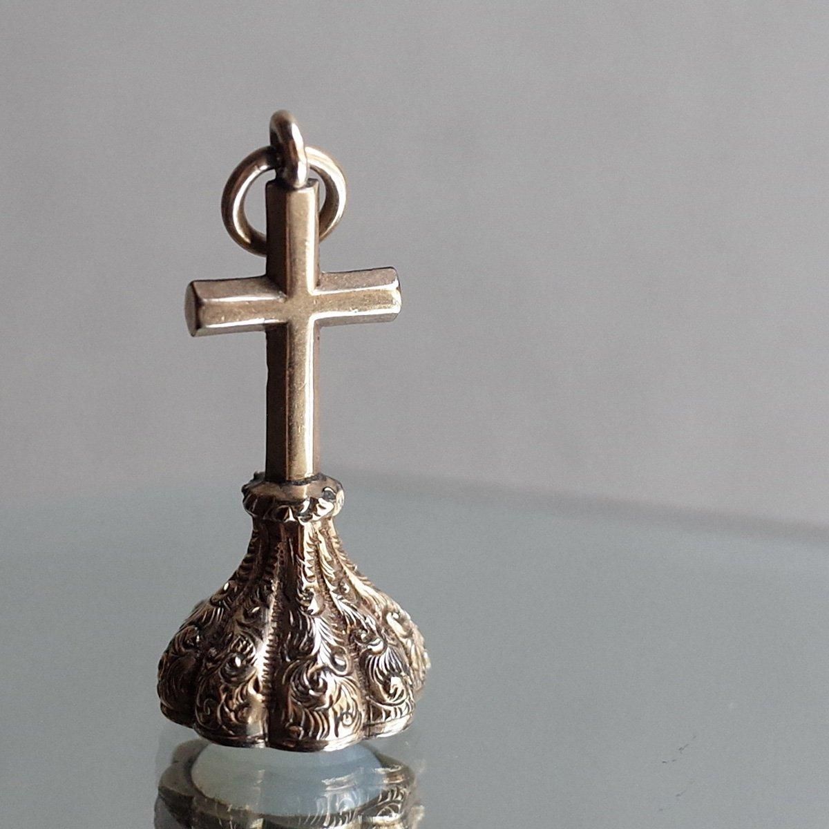 륻ɥˡ  ե֥Victorian - Art Deco Chalcedony Cross Fob Seal