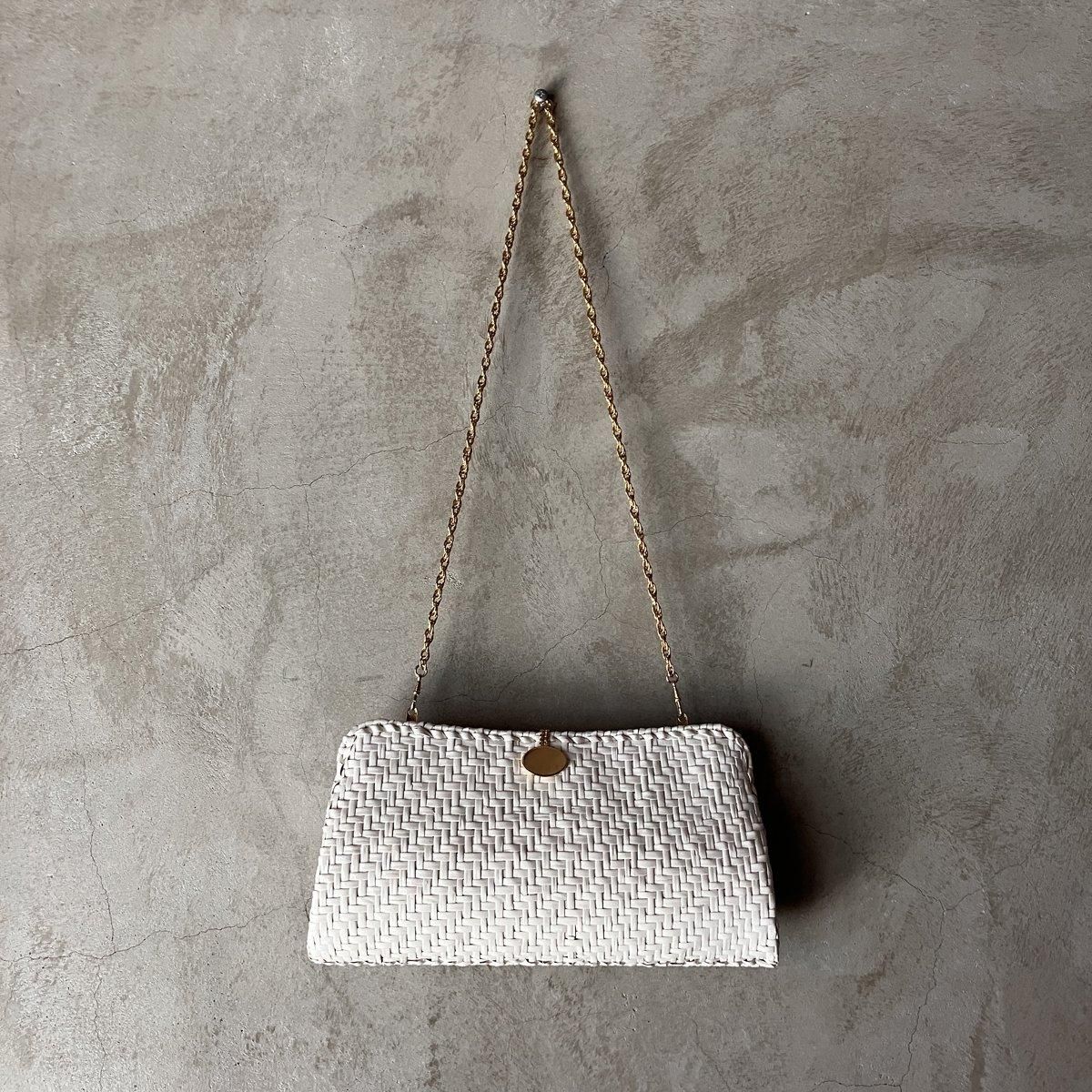 ヴィンテージ 籐 2WAY ショルダーバッグ 白ペイント（Vintage