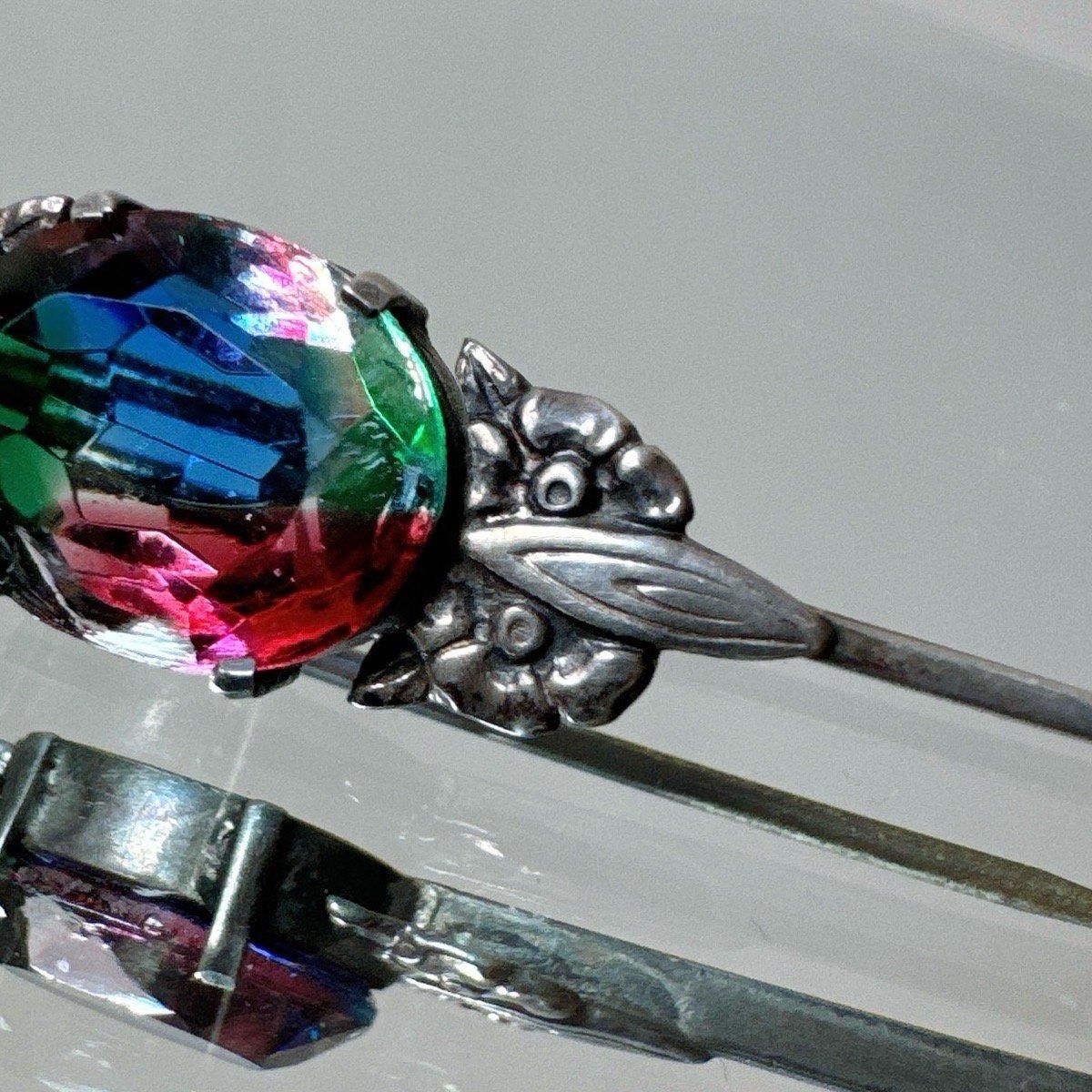 롦ǥ С ꥹ饹 С֥Silver Iris Glass Brooch