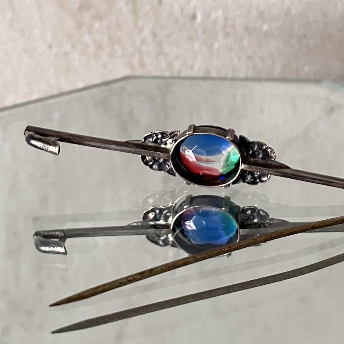 롦ǥ С ꥹ饹 С֥Silver Iris Glass Brooch