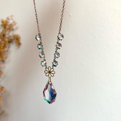 1920-30ǯ ꥹ饹 ɥåץͥå쥹Metal Iris Glass Necklace