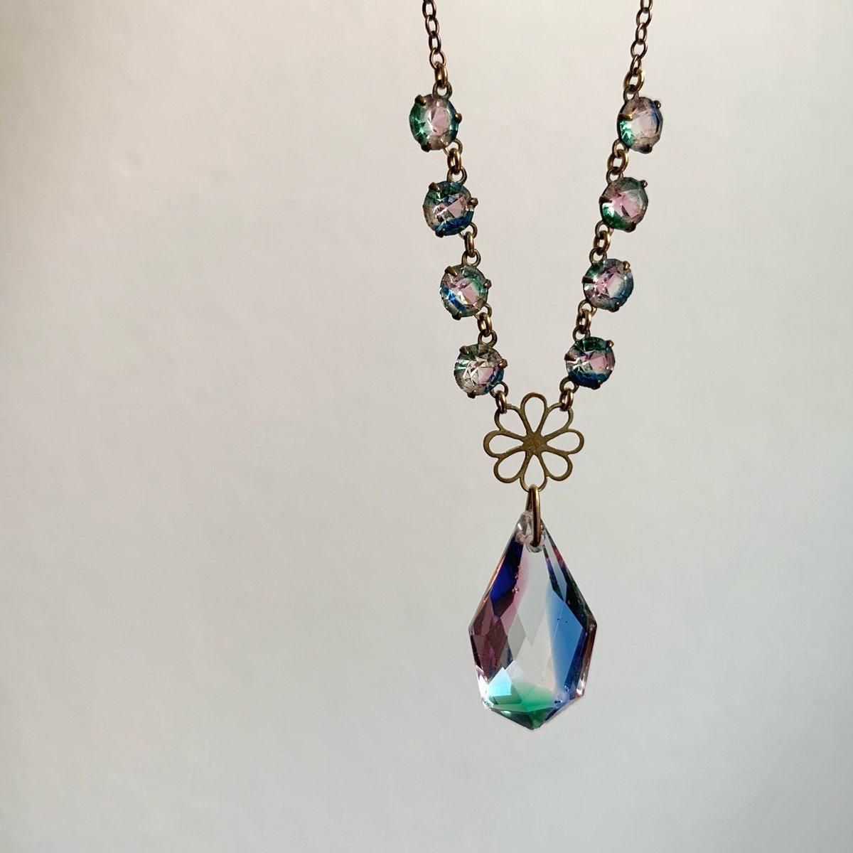 1920-30ǯ ꥹ饹 ɥåץͥå쥹Metal Iris Glass Necklace