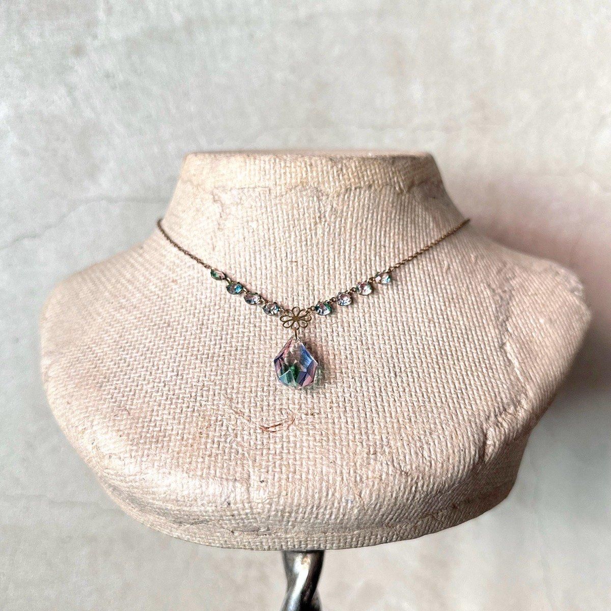 1920-30ǯ ꥹ饹 ɥåץͥå쥹Metal Iris Glass Necklace