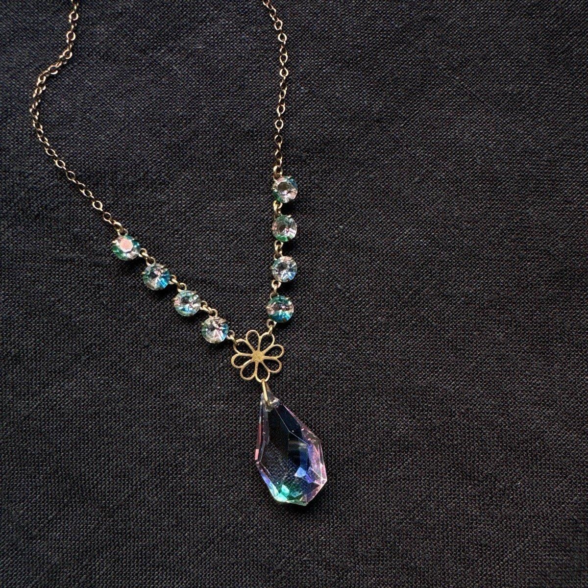 1920-30ǯ ꥹ饹 ɥåץͥå쥹Metal Iris Glass Necklace