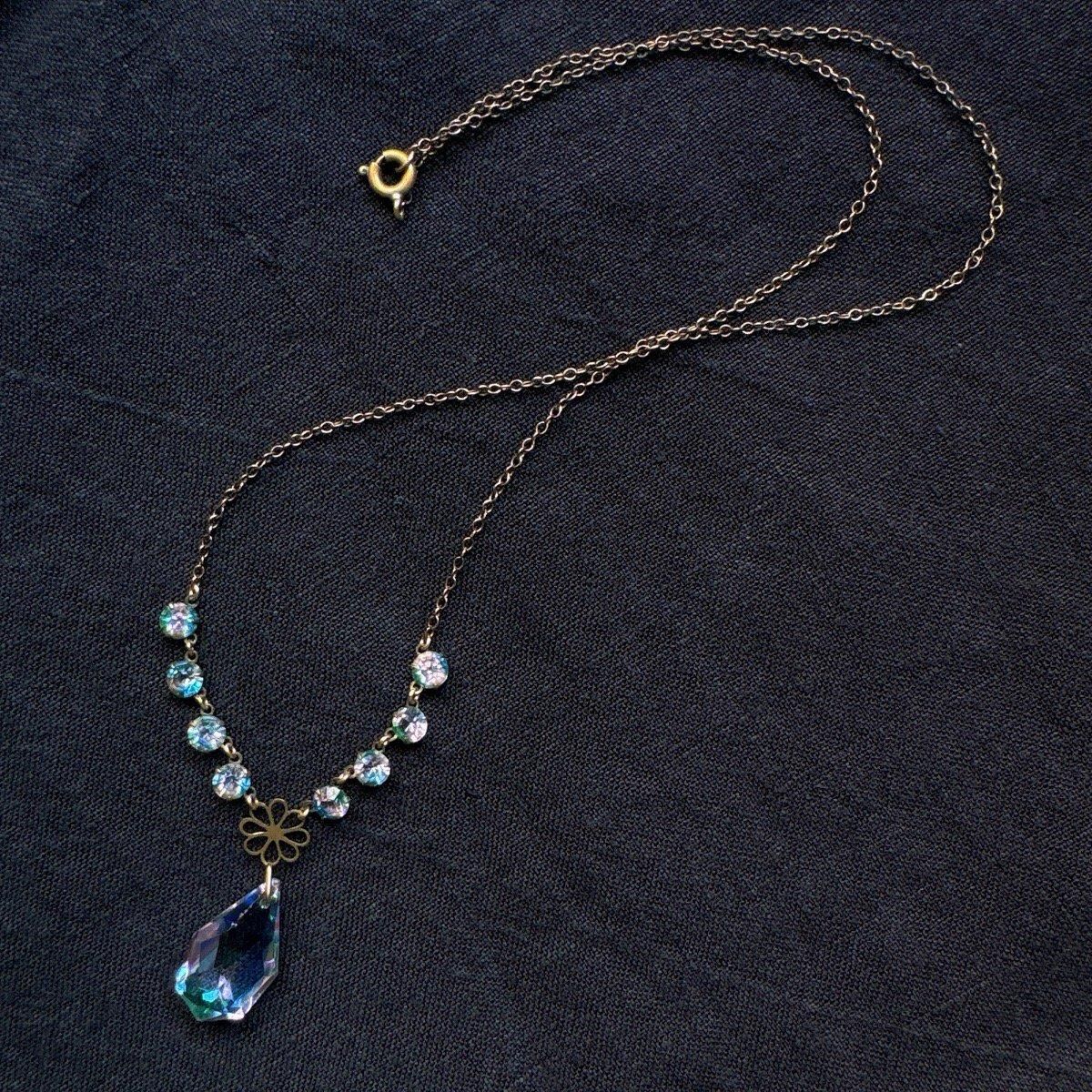 1920-30ǯ ꥹ饹 ɥåץͥå쥹Metal Iris Glass Necklace