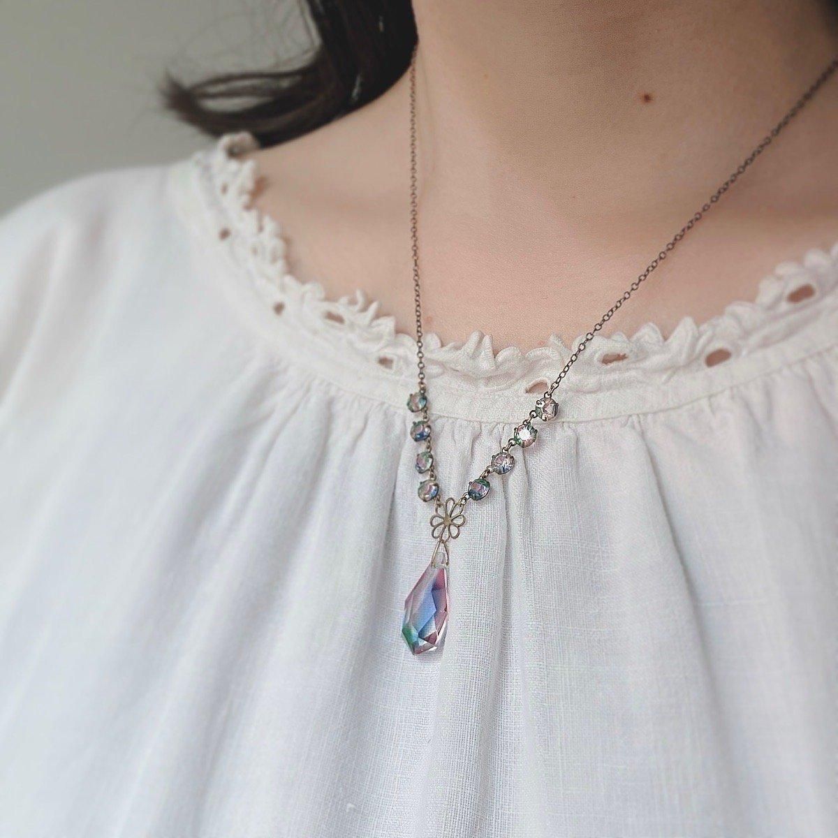 1920-30ǯ ꥹ饹 ɥåץͥå쥹Metal Iris Glass Necklace