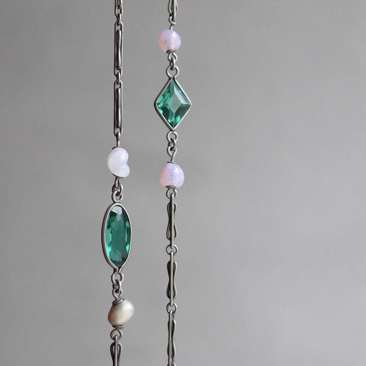 ᥿ ꡼󥬥饹 󥰥ͥå쥹1900-1920's Metal Green Glass Long Necklace
