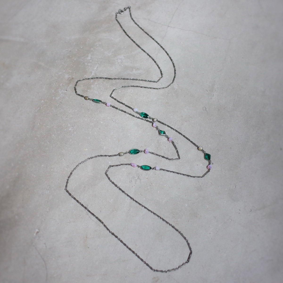 ᥿ ꡼󥬥饹 󥰥ͥå쥹1900-1920's Metal Green Glass Long Necklace