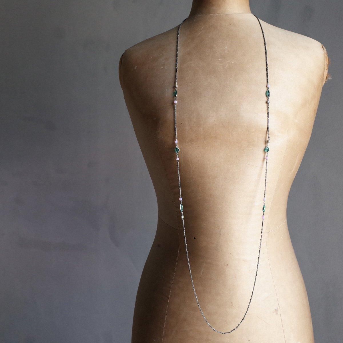 ᥿ ꡼󥬥饹 󥰥ͥå쥹1900-1920's Metal Green Glass Long Necklace