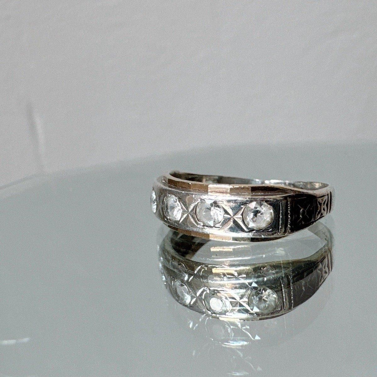 1930-40ǯ С ĥ 饹 Хɥ󥰡Silver Gold Filled Glass Ring