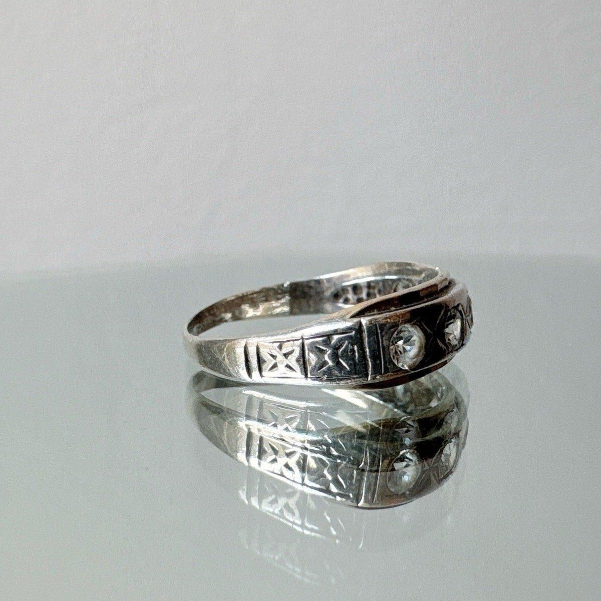 1930-40ǯ С ĥ 饹 Хɥ󥰡Silver Gold Filled Glass Ring