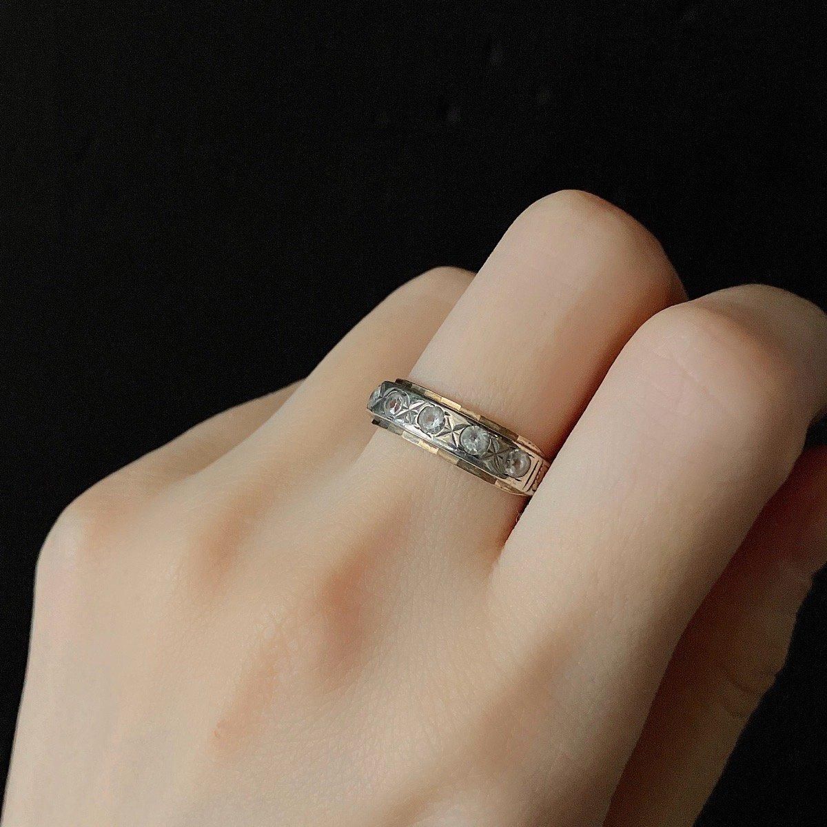 1930-40ǯ С ĥ 饹 Хɥ󥰡Silver Gold Filled Glass Ring